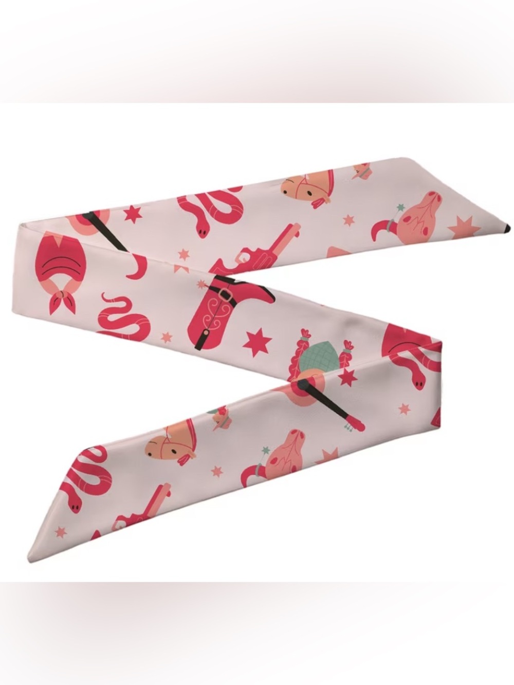 WESTERN Pink Skull, Guitar & Revolver Pattern Skinny Scarf - Women Accessories